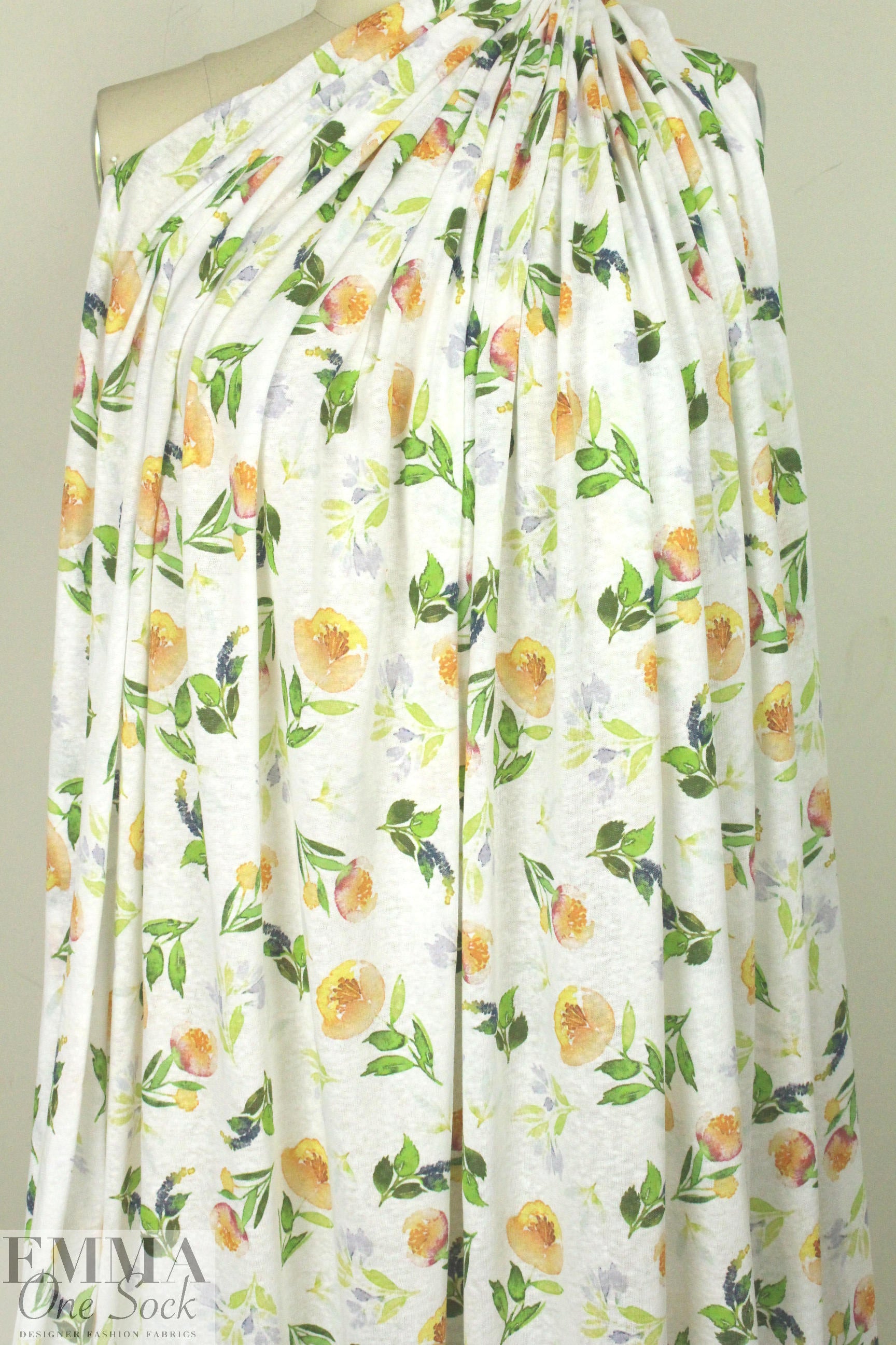 CA designer peach floral poly/cotton knit