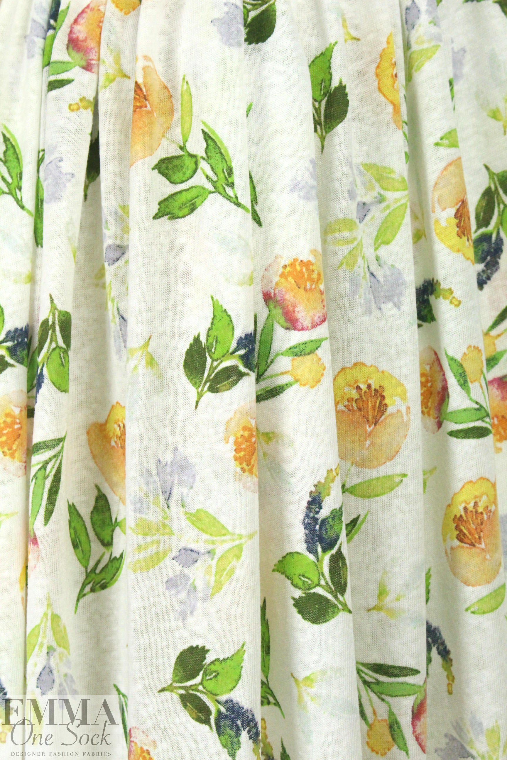 CA designer peach floral poly/cotton knit