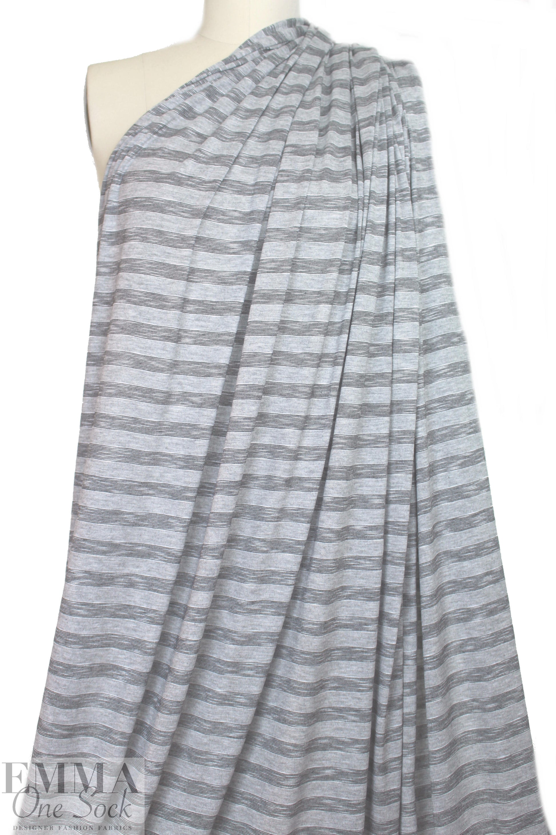 Italian featherweight jersey stripe - gray/black/white 1.66 yd