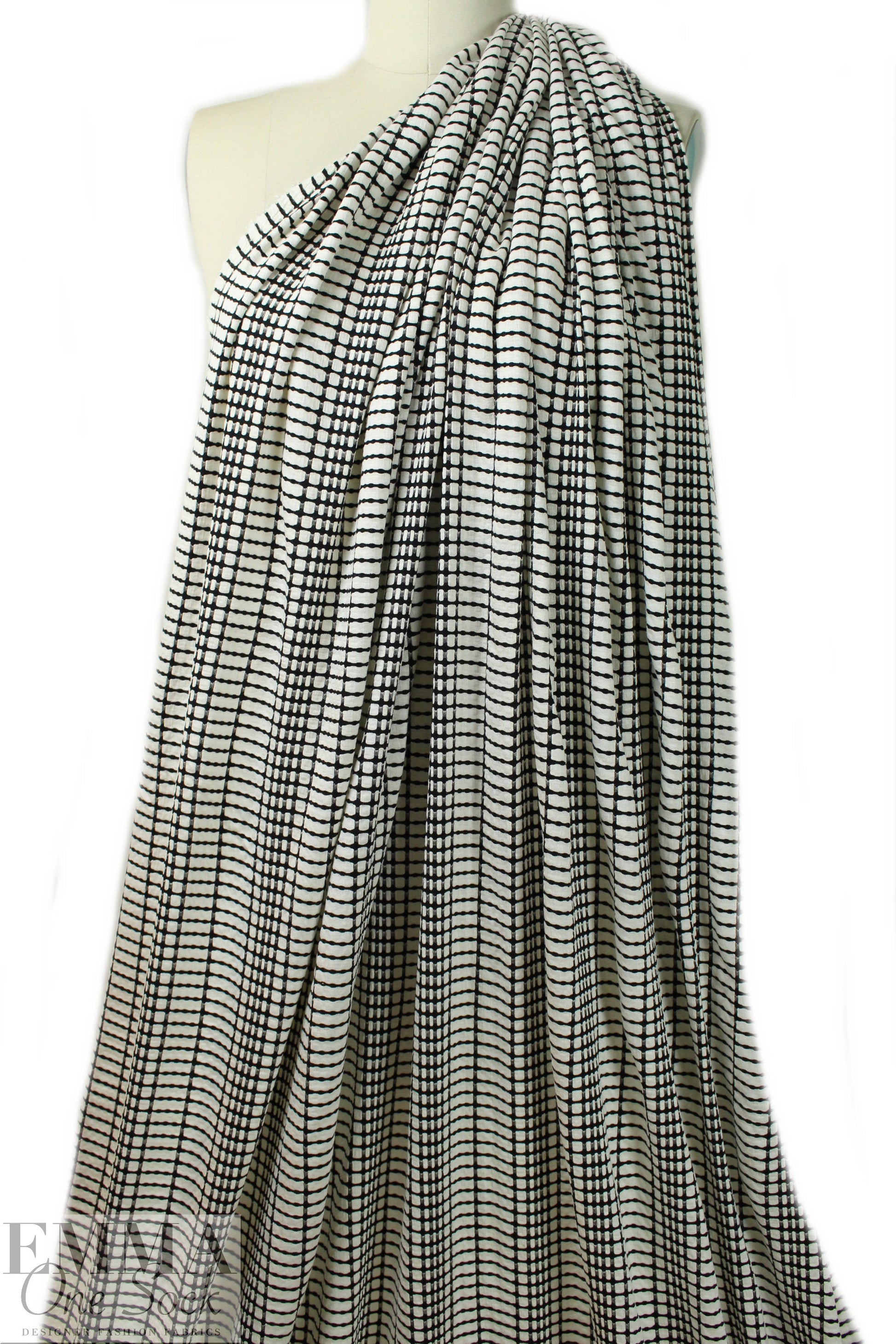CA designer black/ivory yarn-dye grid novelty knit