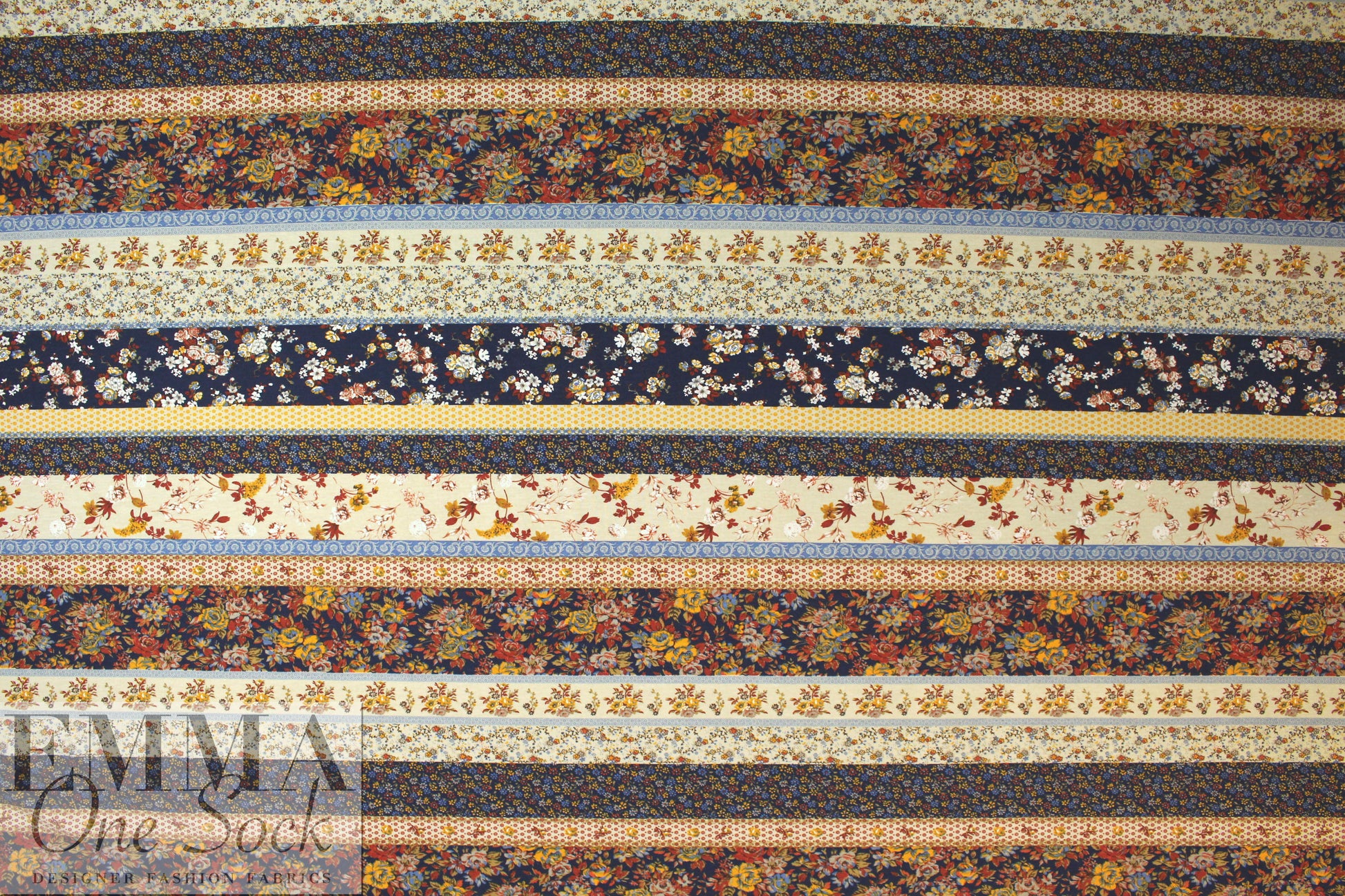 French digital viscose knit - vintage floral stripe