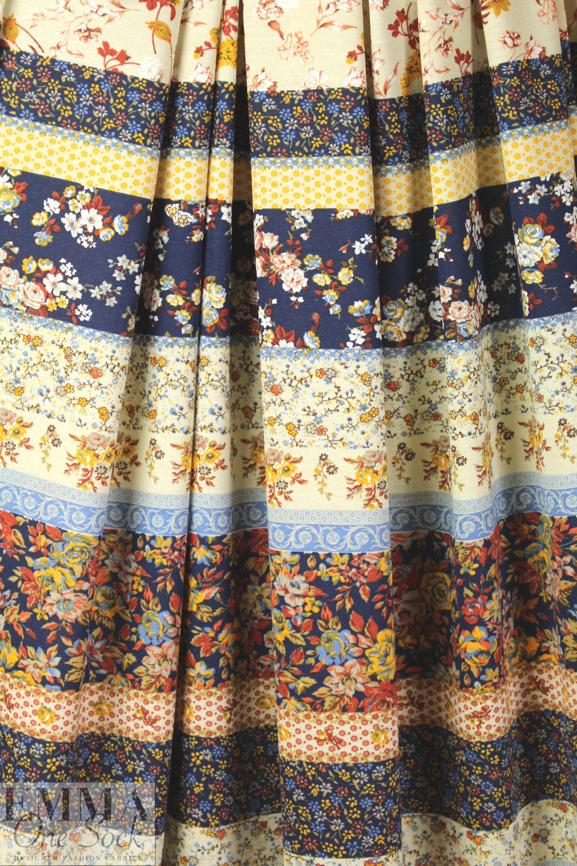 French digital viscose knit - vintage floral stripe 1.75 yd