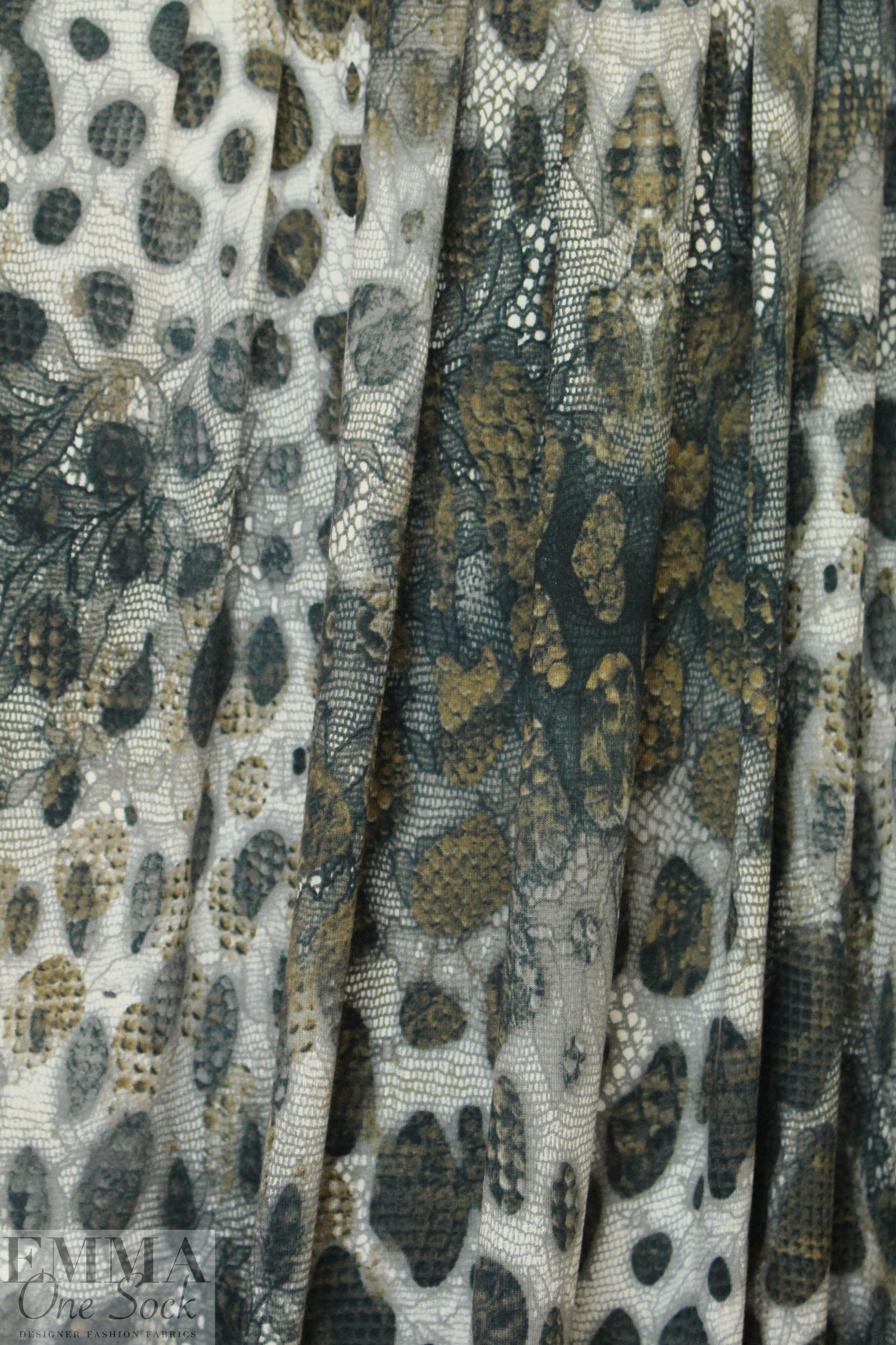Italian digital viscose knit - earthtones cellular abstract