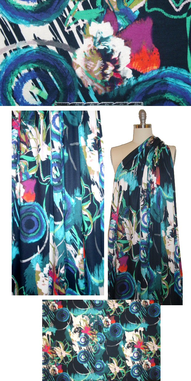 Italian floral spiral shower viscose/lycra knit .8 yds