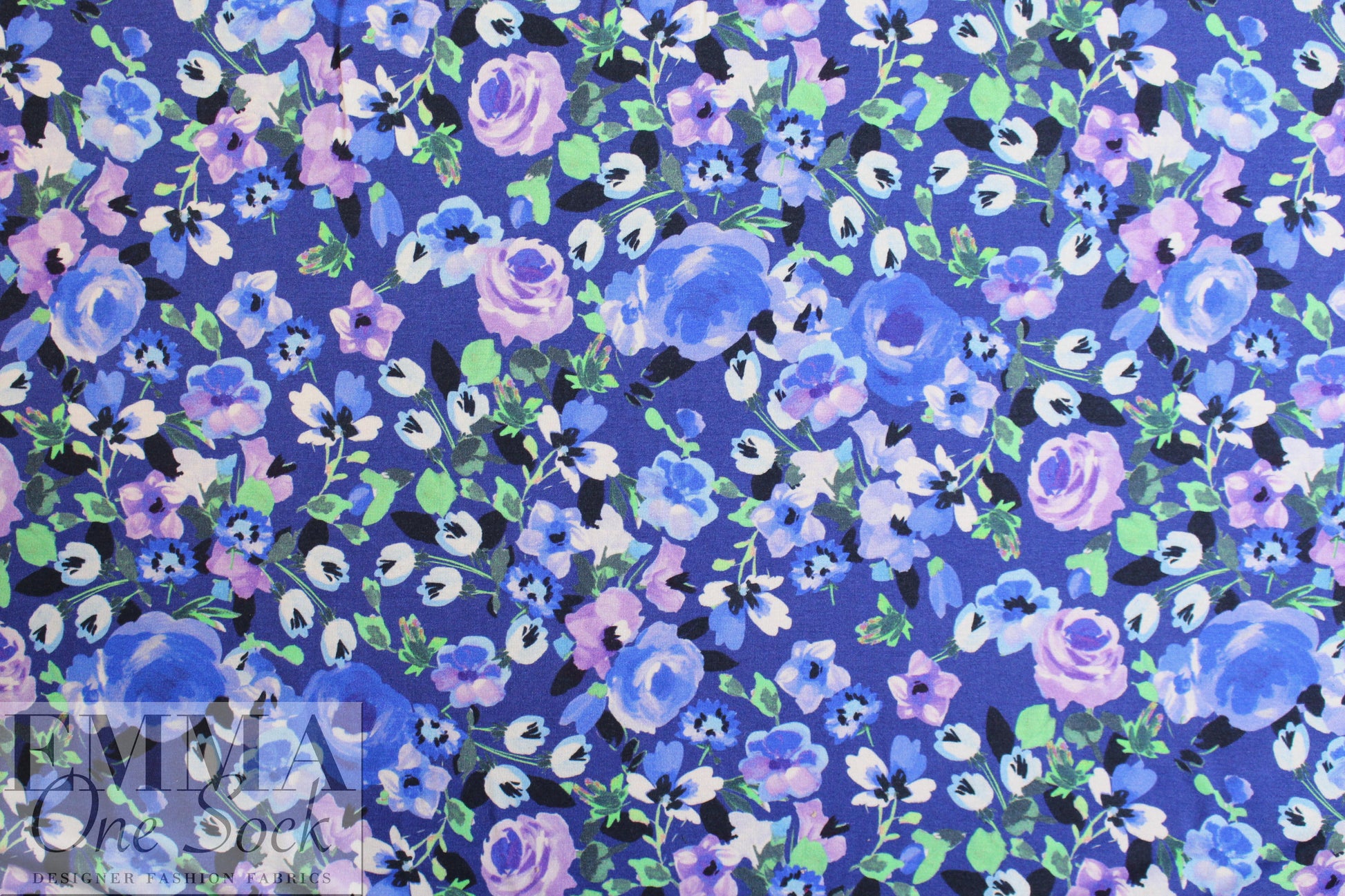 Italian digital viscose knit - cobalt garden