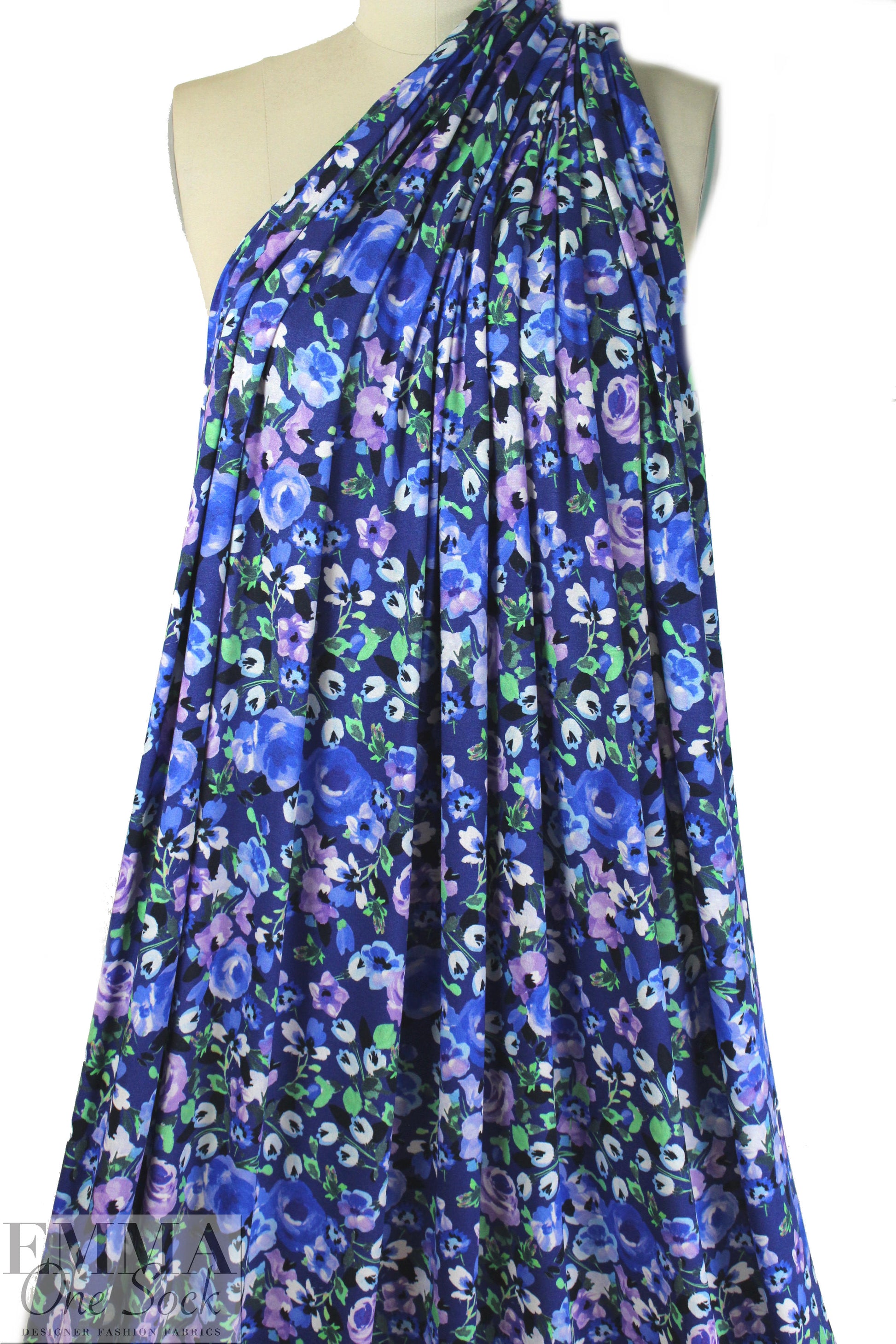 Italian digital viscose knit - cobalt garden