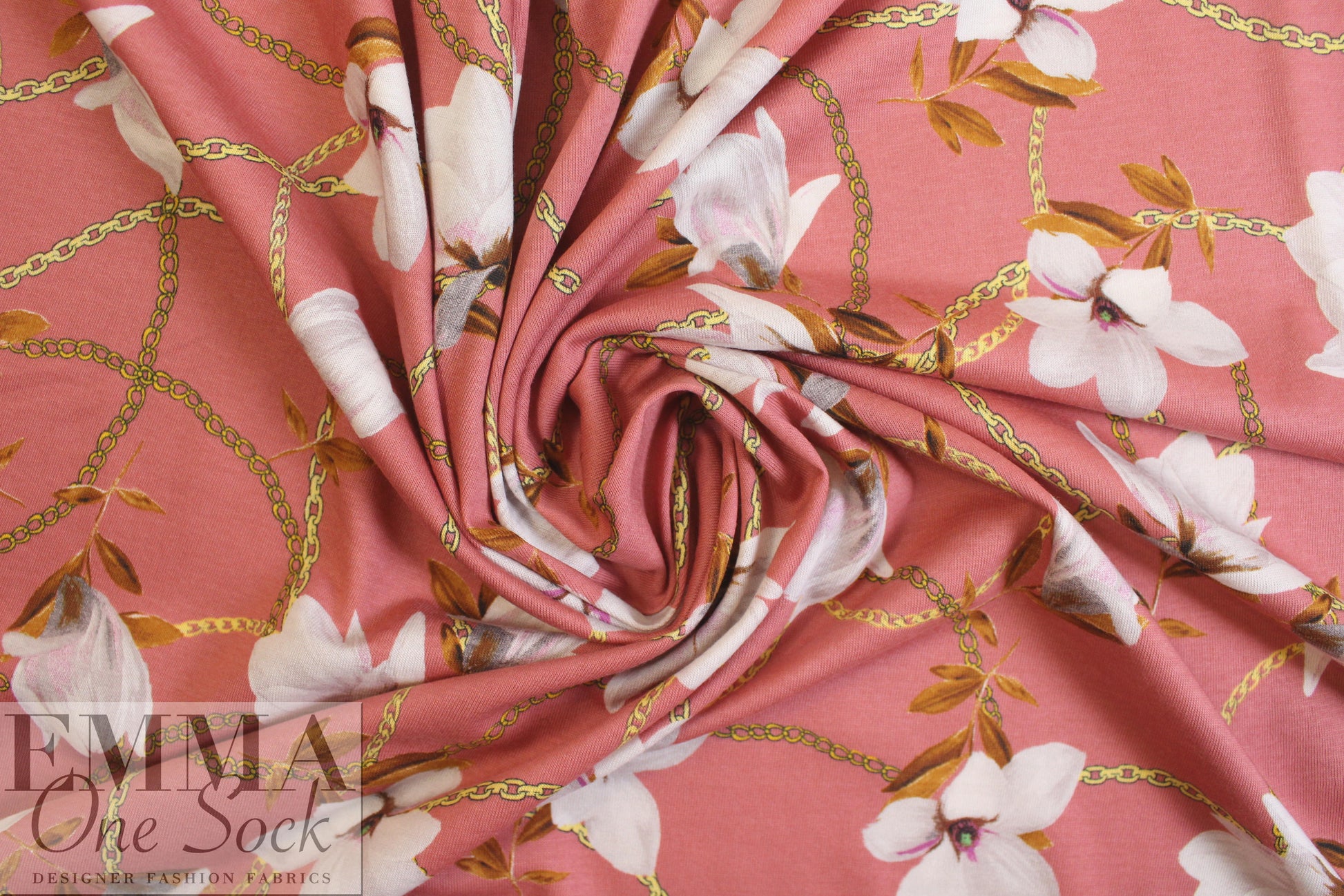 Italian digital cotton/spandex knit - chains and blossoms