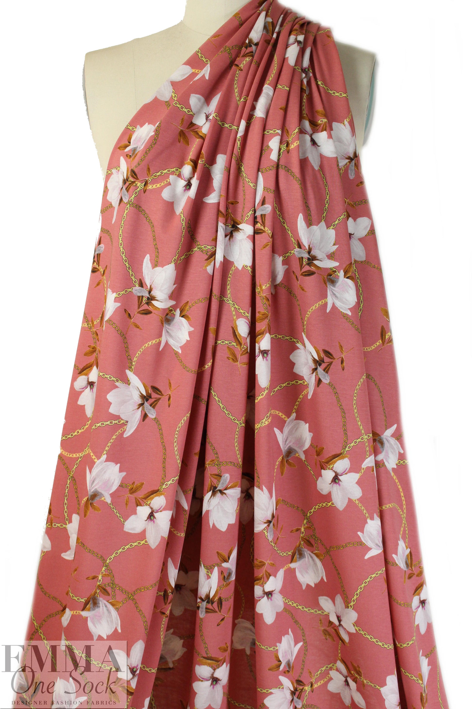 Italian digital cotton/spandex knit - chains and blossoms