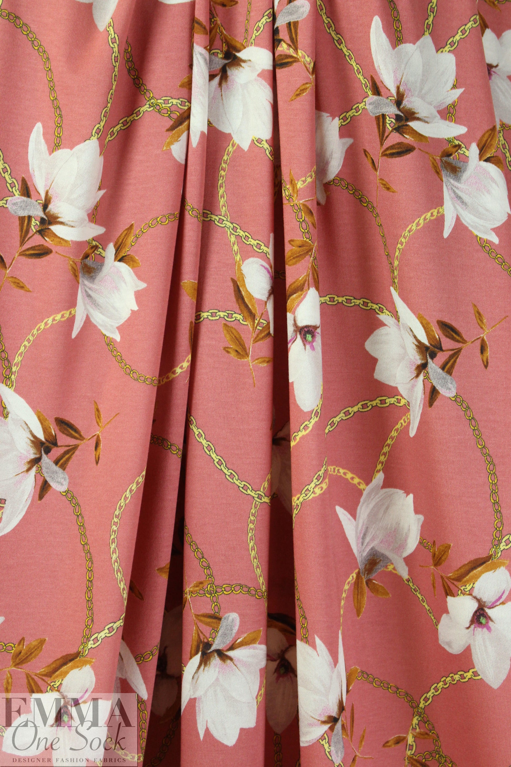 Italian digital cotton/spandex knit - chains and blossoms