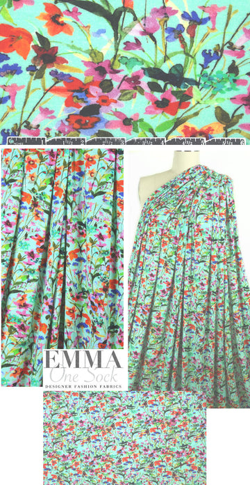 French digital viscose/spandex knit - wildflowers .66 yds