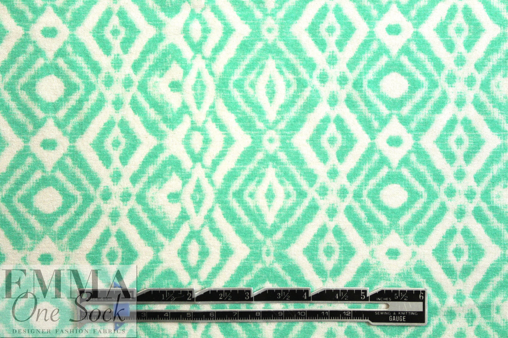 French mint/cream argyle graphic viscose/spandex knit