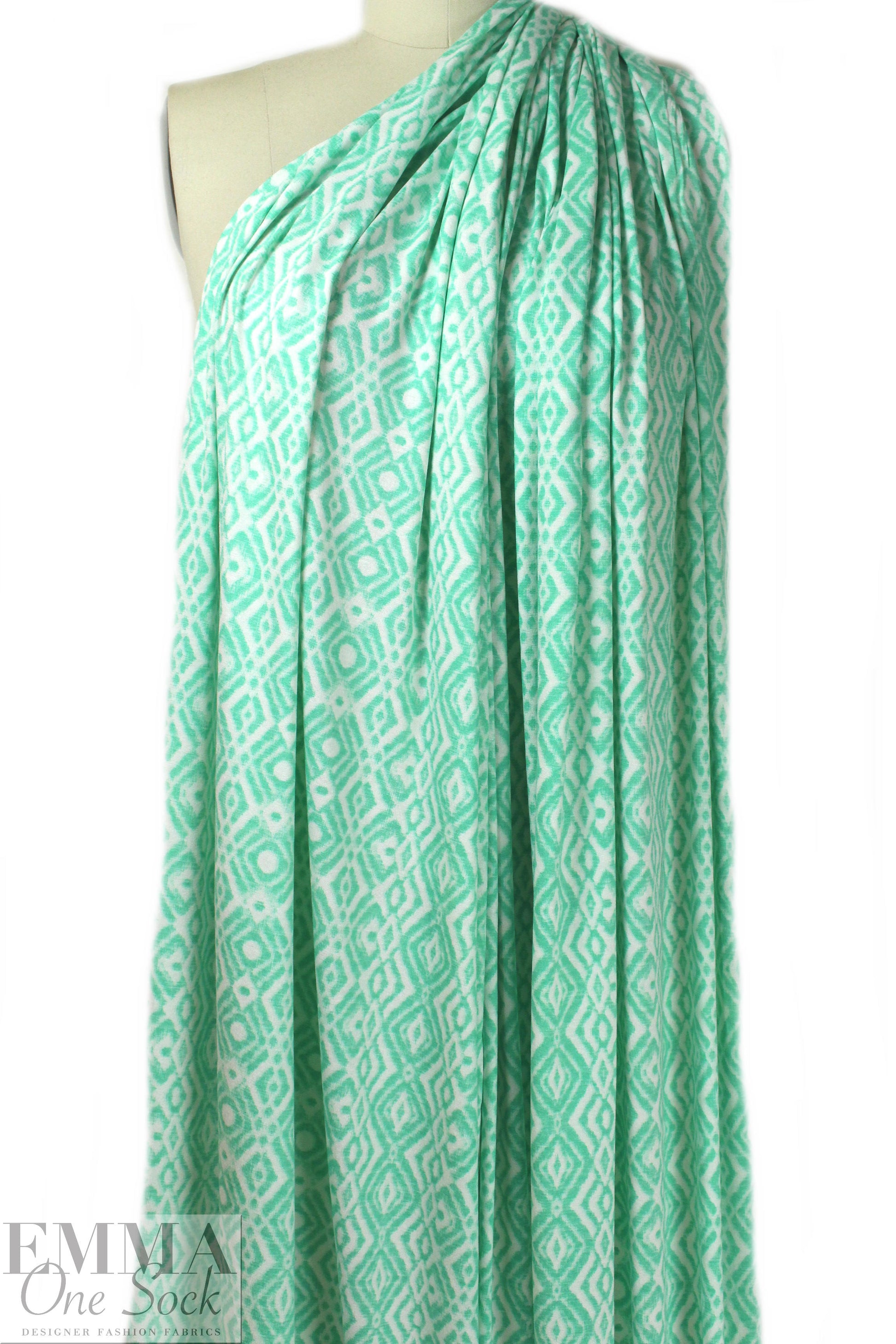French mint/cream argyle graphic viscose/spandex knit