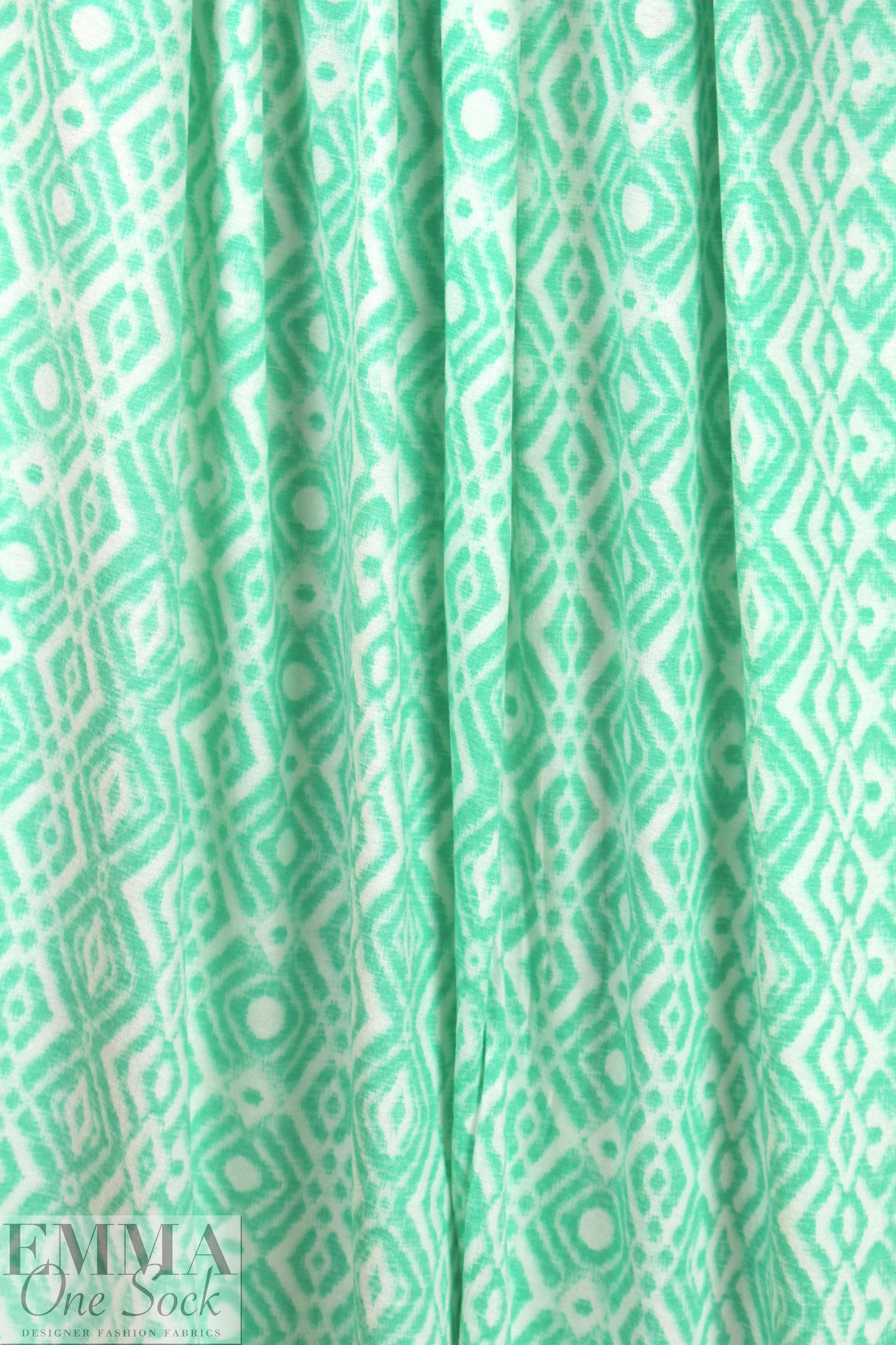 French mint/cream argyle graphic viscose/spandex knit 2 yds