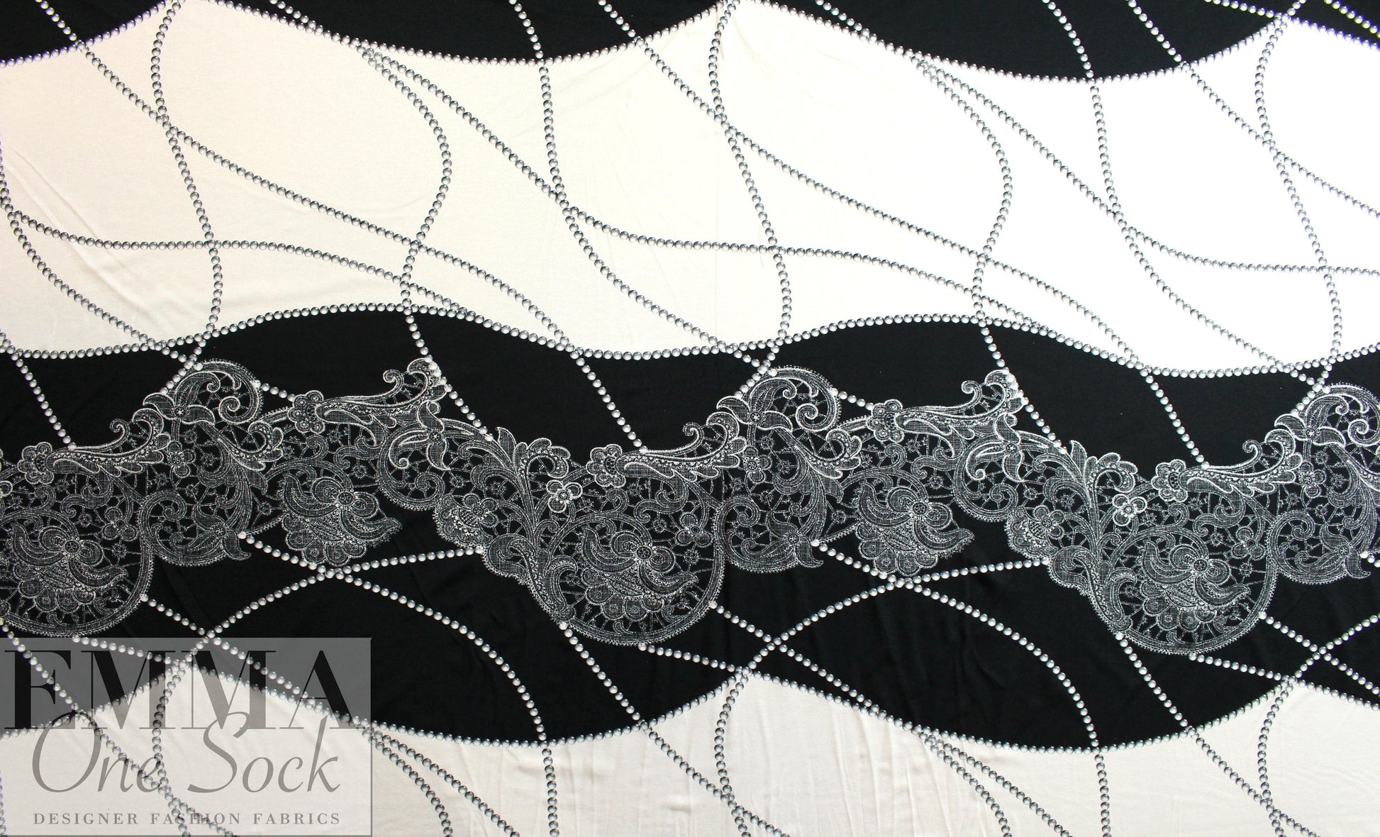 French pearls and lace viscose/spandex knit .625 yds
