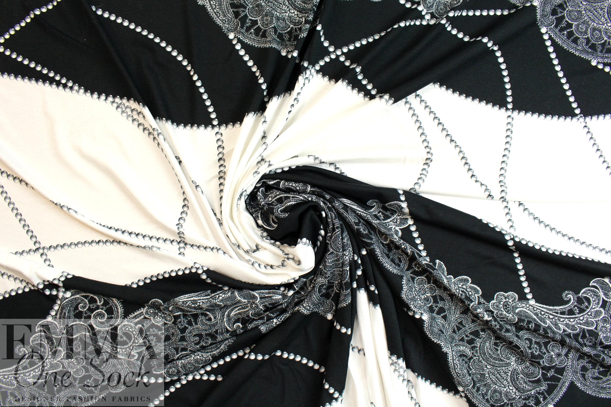 French pearls and lace viscose/spandex knit .625 yds