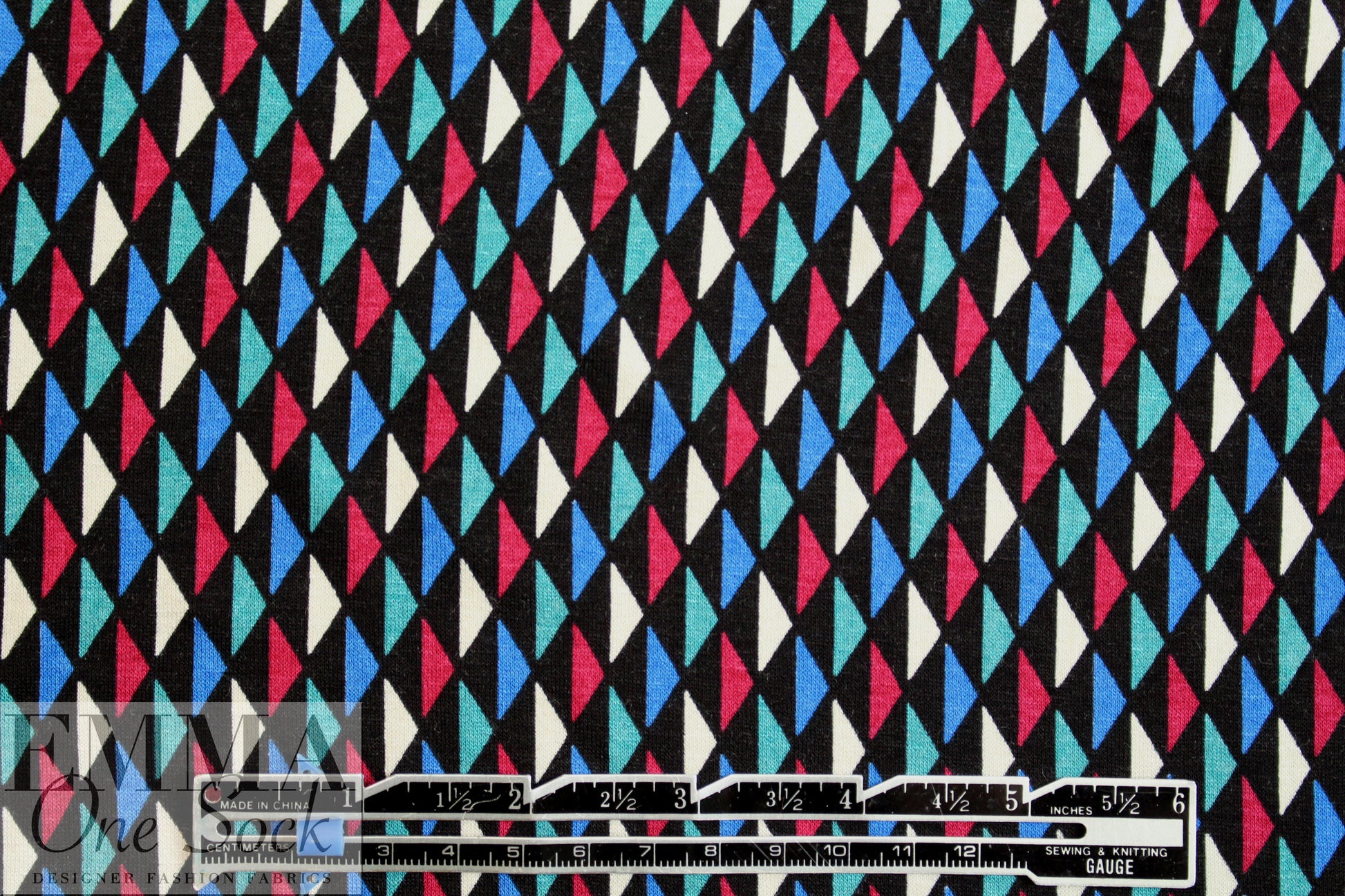 French blue/mint/raspberry graphic viscose/spandex knit