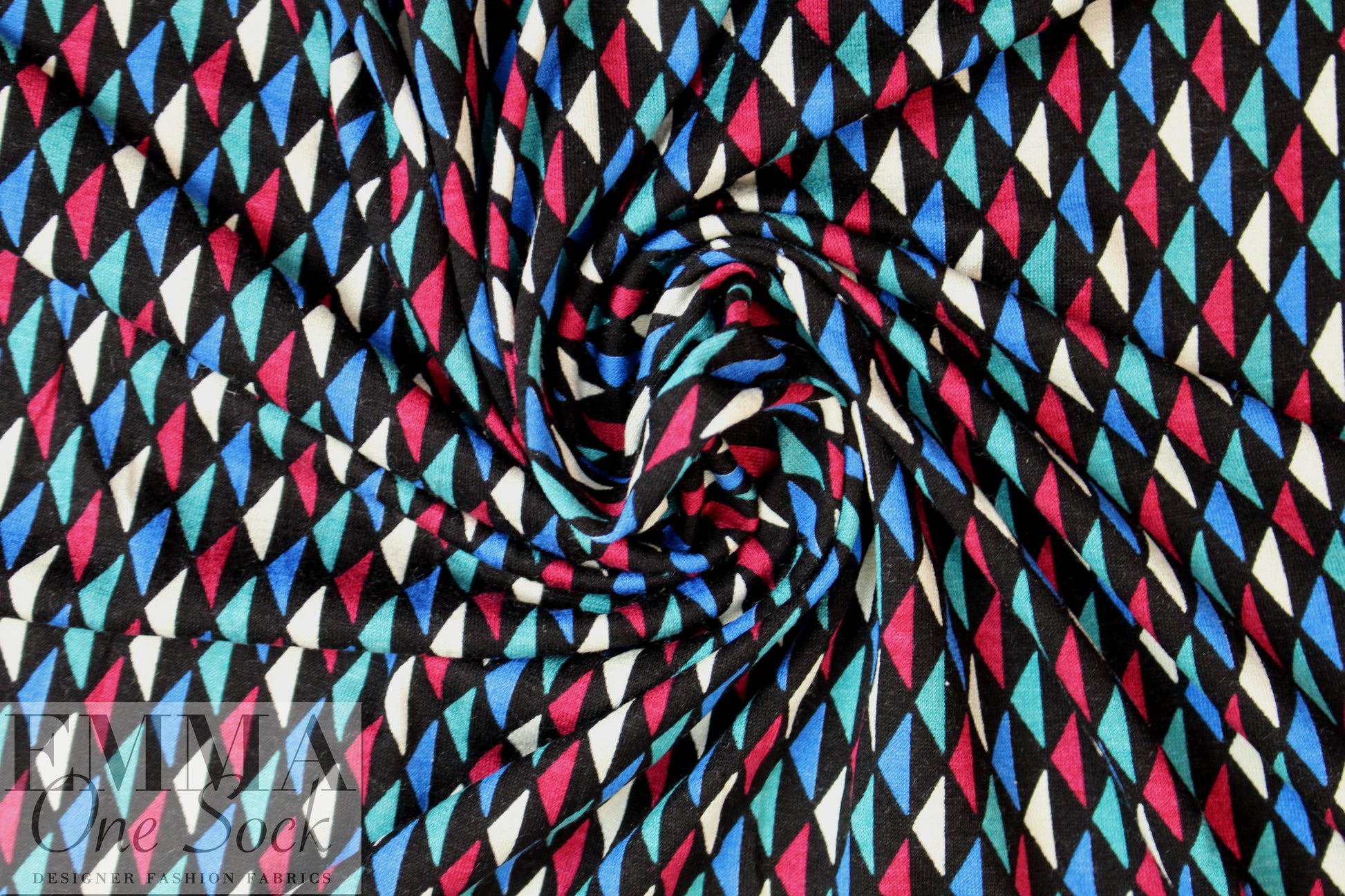 French blue/mint/raspberry graphic viscose/spandex knit