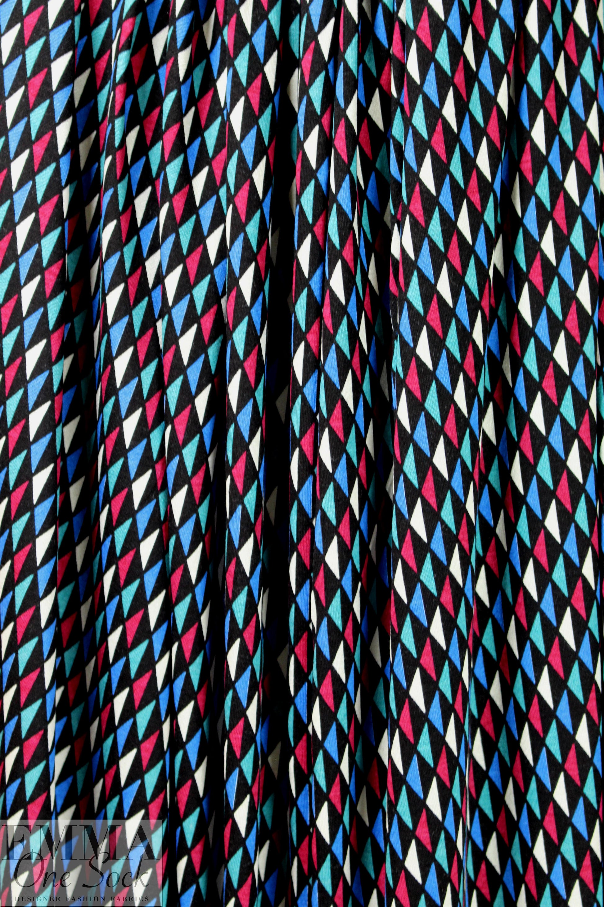 French blue/mint/raspberry graphic viscose/spandex knit 1.75 yds
