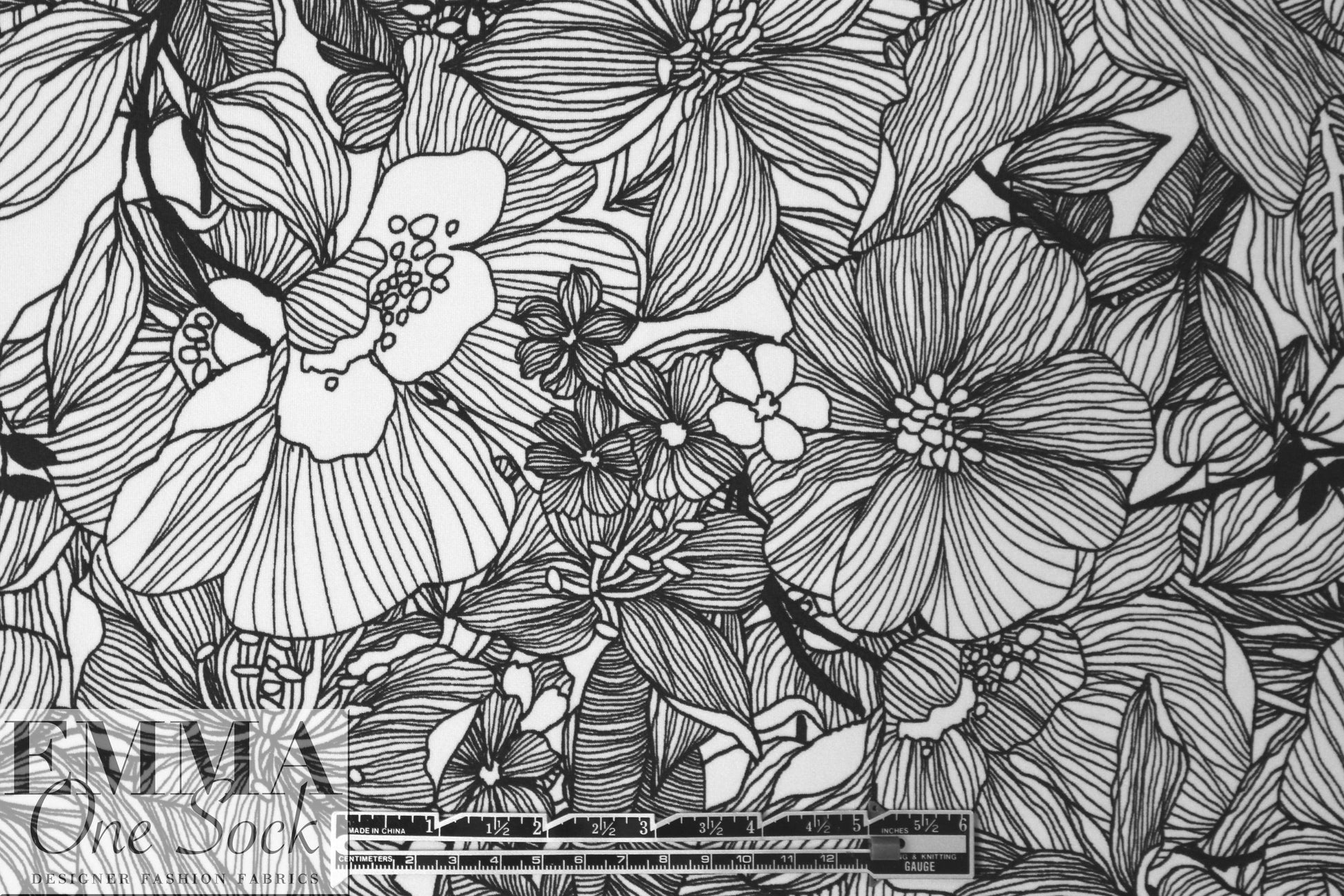 black/cream decorative floral ITY knit 1.25 yds