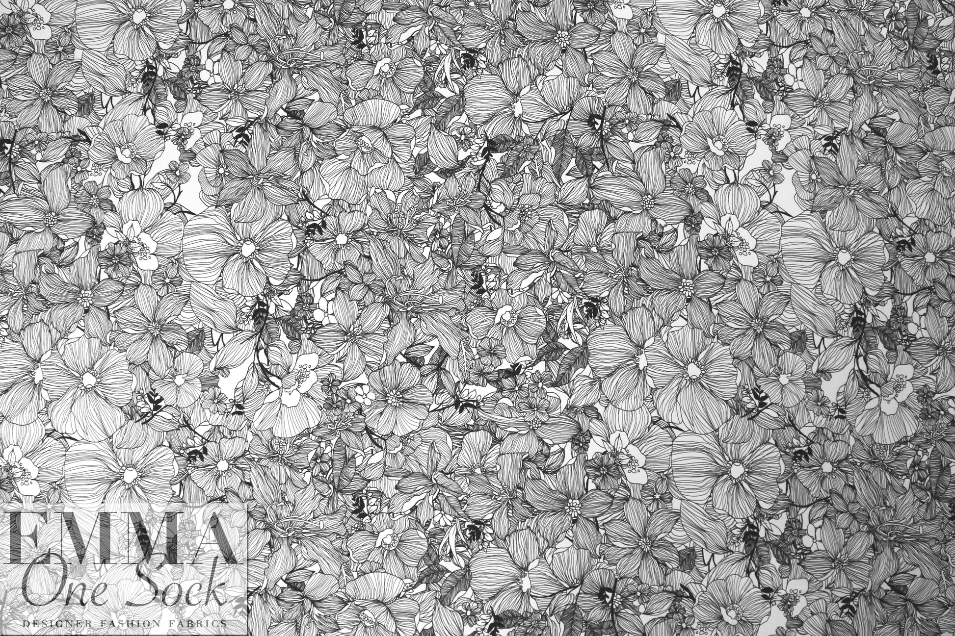 black/cream decorative floral ITY knit 1.25 yds