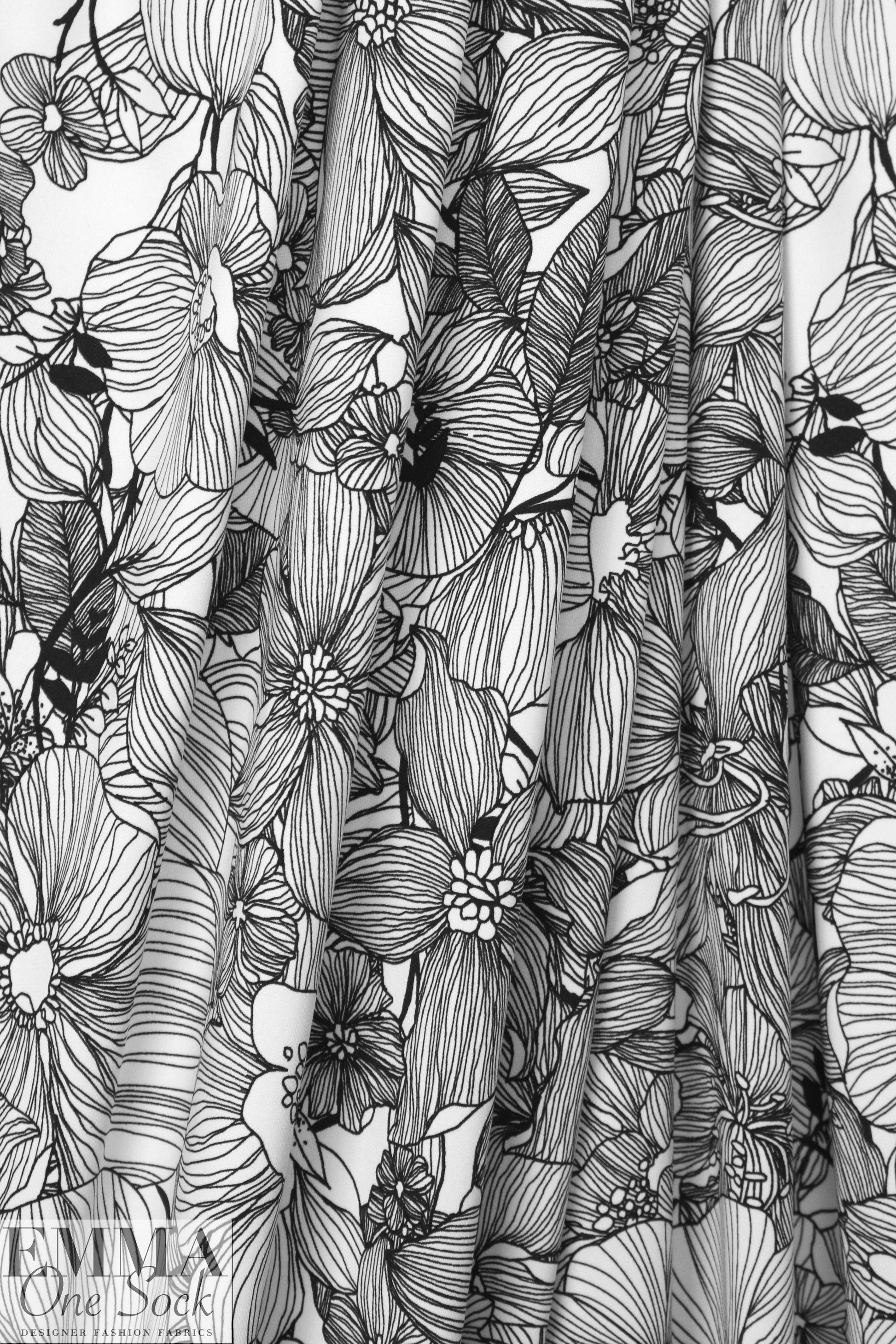 black/cream decorative floral ITY knit 1.5 yd