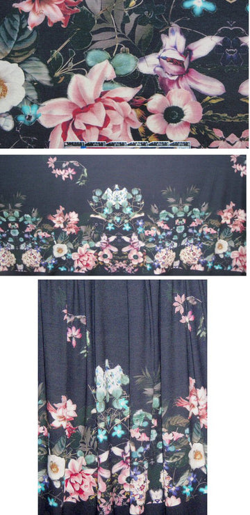 French midnight garden bouquet panel knit 1 yard
