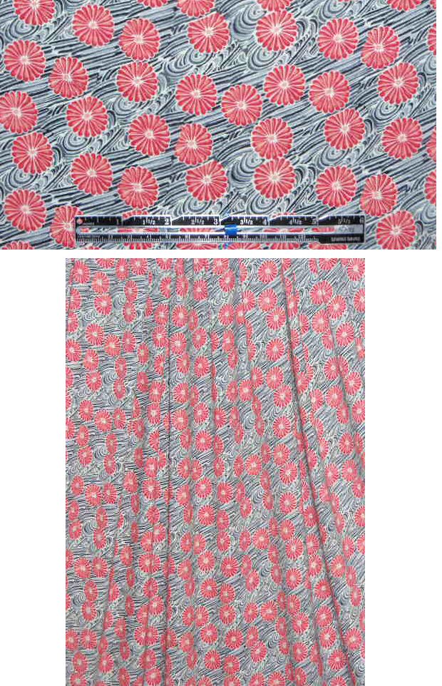 French red pinwheel flowers rayon/lycra knit