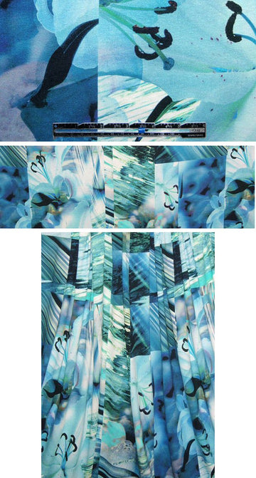 French turquoise/aqua lily montage digital knit