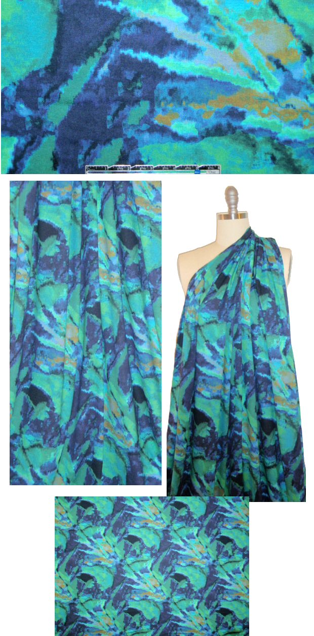 Italian digital rayon/lycra knit - sapphire/emerald abstract