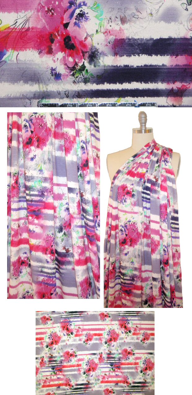 Italian digital rayon/lycra knit - stripey bouquets