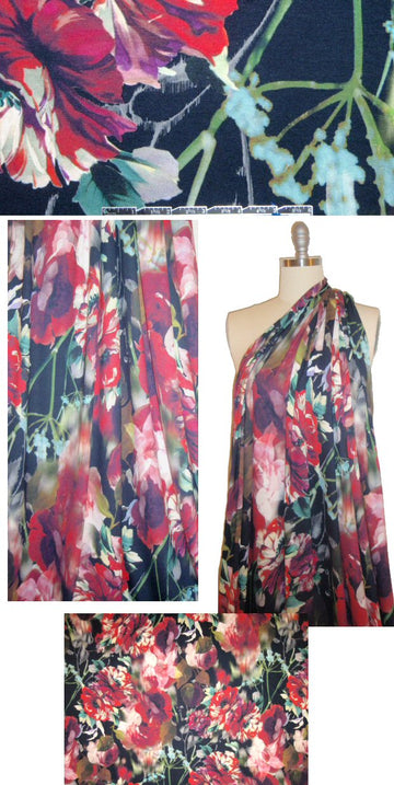 Italian digital rayon/lycra knit - vintage blossoms 1.625 yd