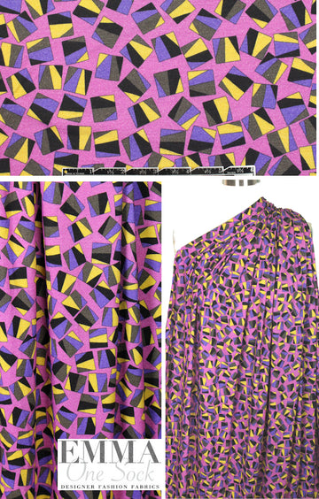 Italian pink/yellow/grape graphic viscose/span. knit