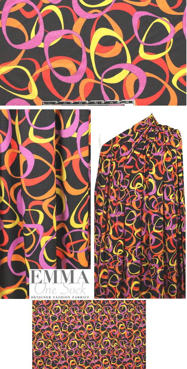 Italian pink/yellow/red ring graphic viscose/span. knit 1.625 yd