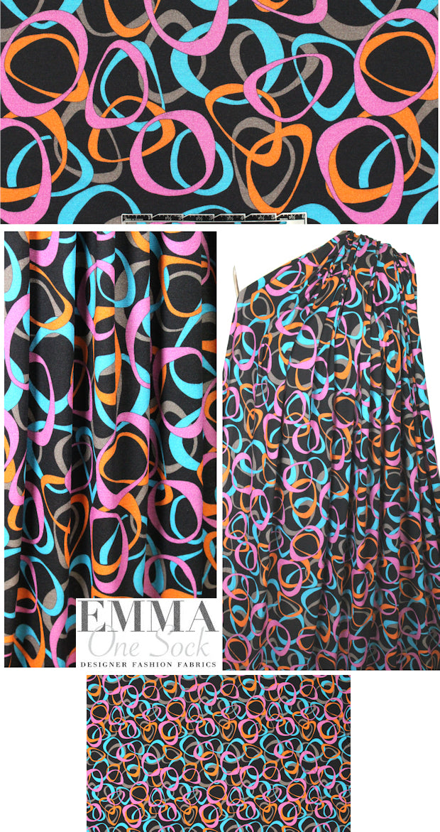 Italian pink/orange/turq ring graphic viscose/span. knit