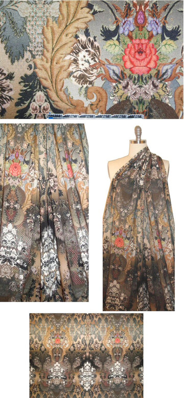 Italian scroll panel print visc/lycra knit