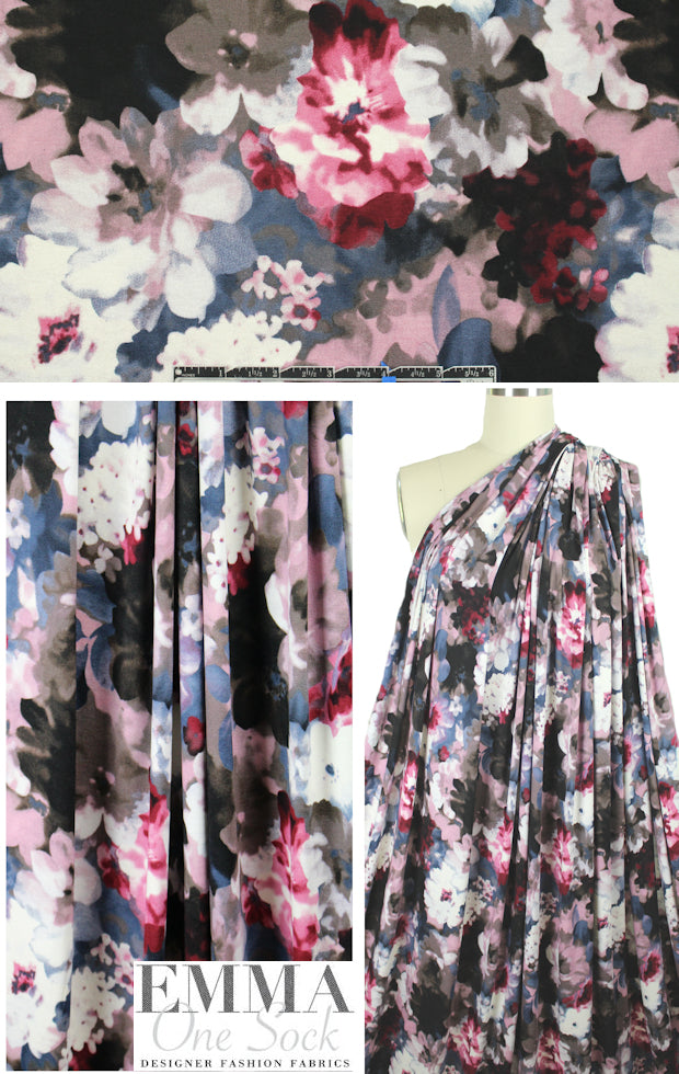 antique pink floral rayon/spandex knit  1.5 yds