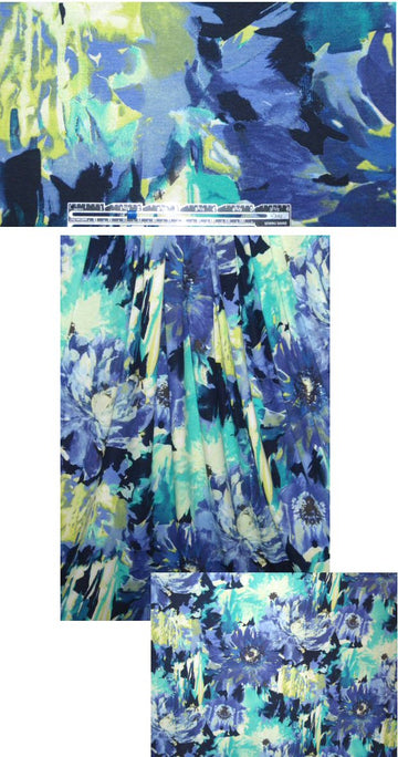 Italian painterly blues floral rayon/lycra knit