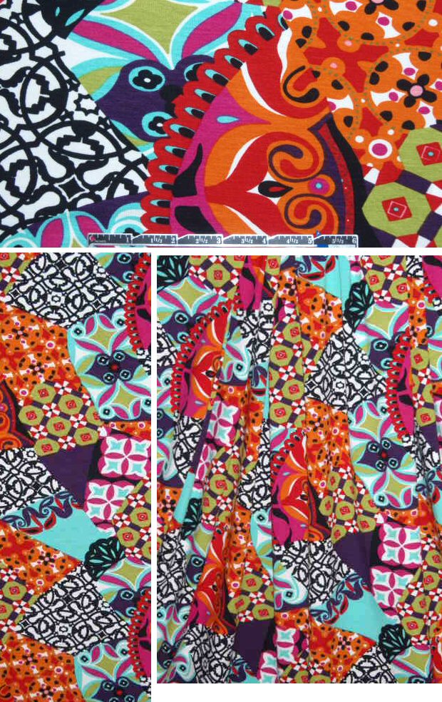 Italian patchwork graphic rayon/lycra knit 1 yard