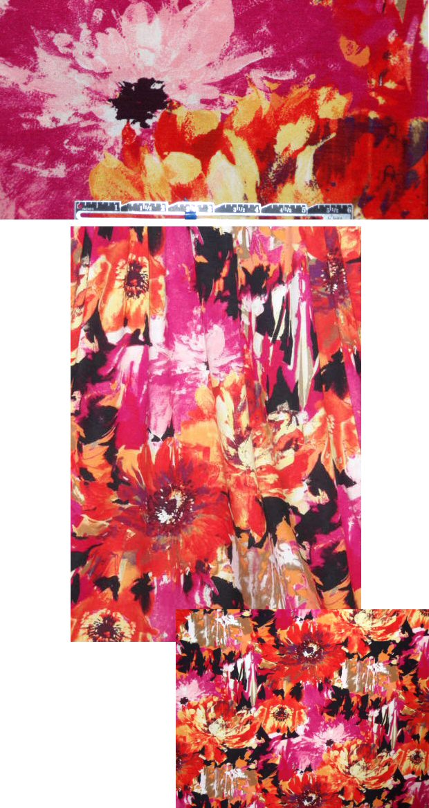 Italian pink/orange/red floral rayon/lycra knit 1.375 yd