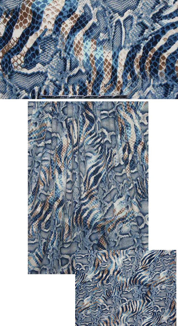 Italian denim/mocha reptile fantasy rayon/lycra knit