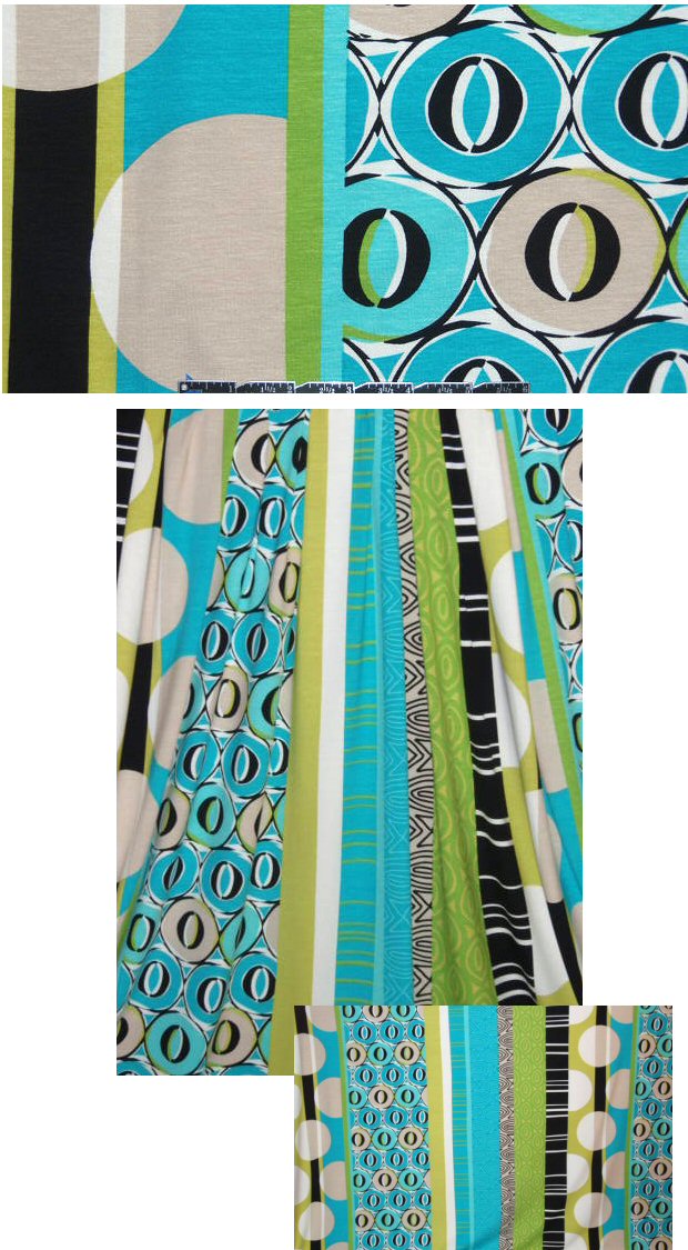 Italian aqua/lime graphic stripe rayon/lycra knit 1.25 yd