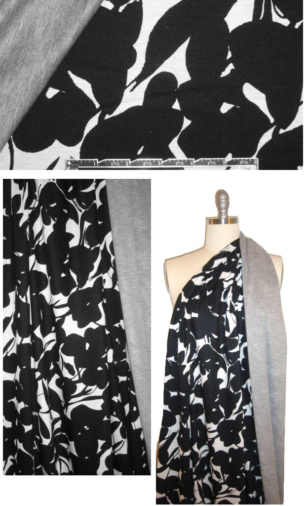 Italian two-sided knit, silhouette floral/gray heather