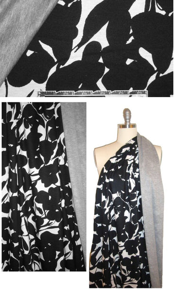 Italian two-sided knit, silhouette floral/gray heather