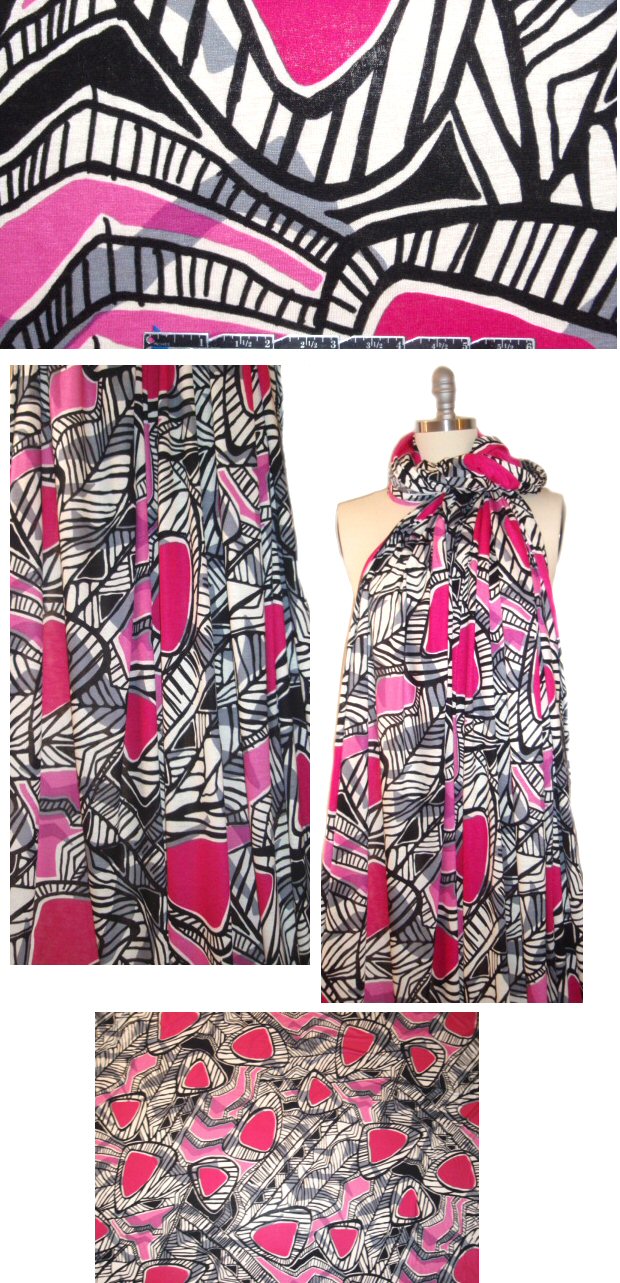 Me1issa Masse hot pink/gray graphic rayon knit .875 yds