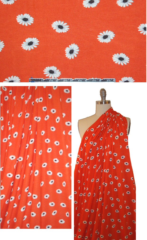 CA designer spiced orange daisy rayon knit 1 yard