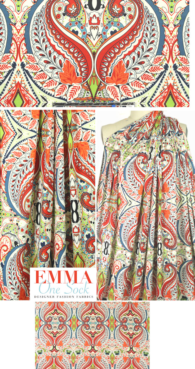 CA designer decorative paisley print ITY knit