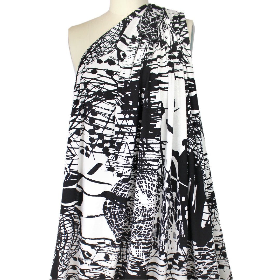 CA designer 'abstract reflections' rayon stretch jersey knit .625 yds