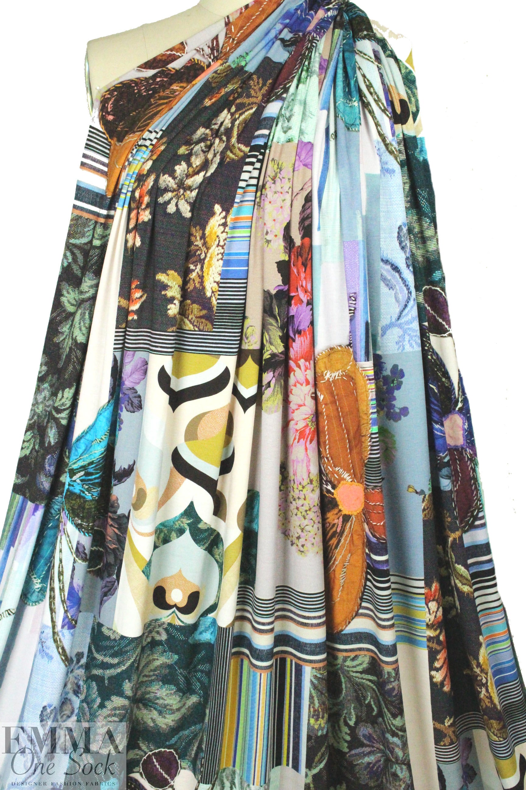 Italian digital crazy quilt viscose/spandex knit