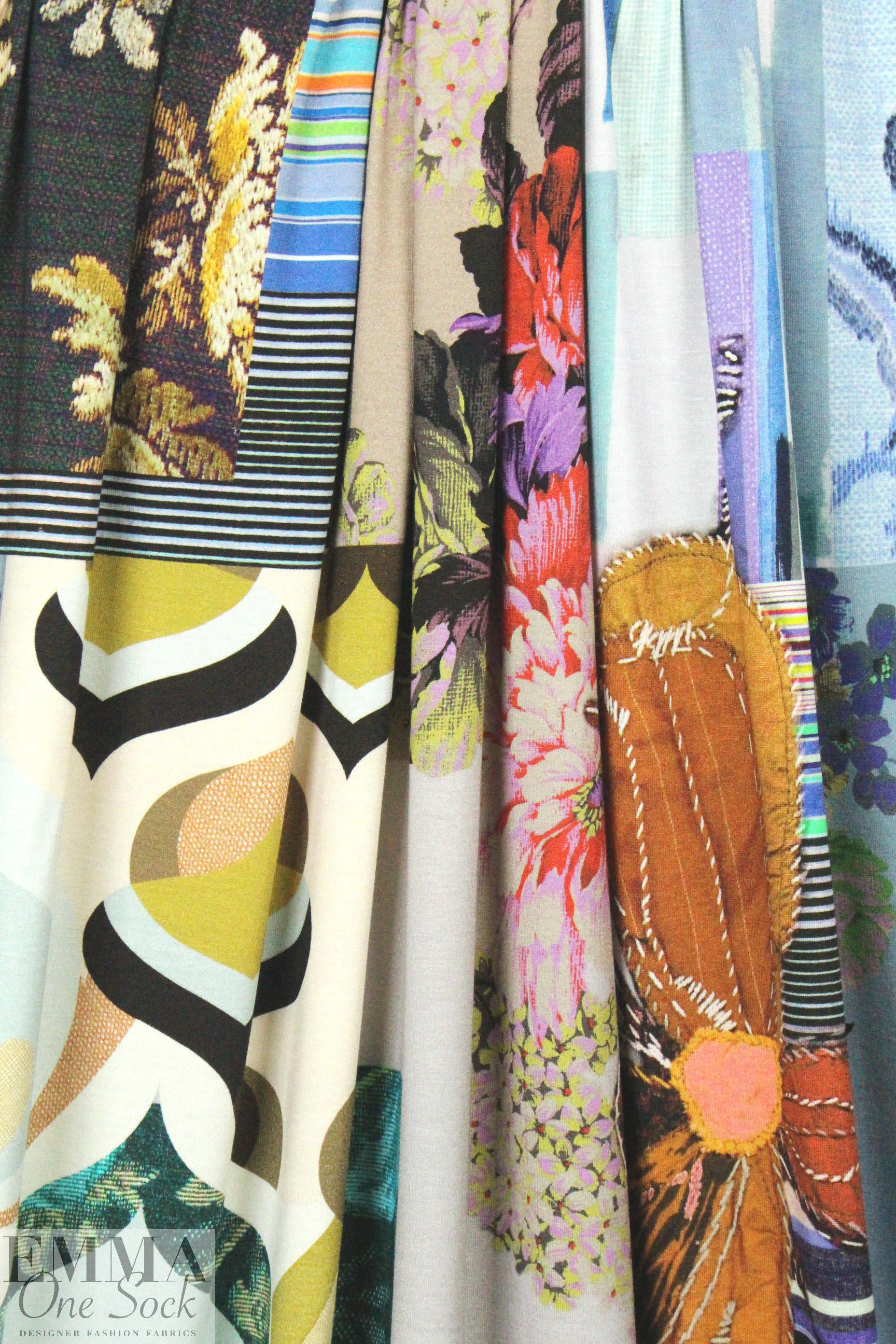 Italian digital crazy quilt viscose/spandex knit