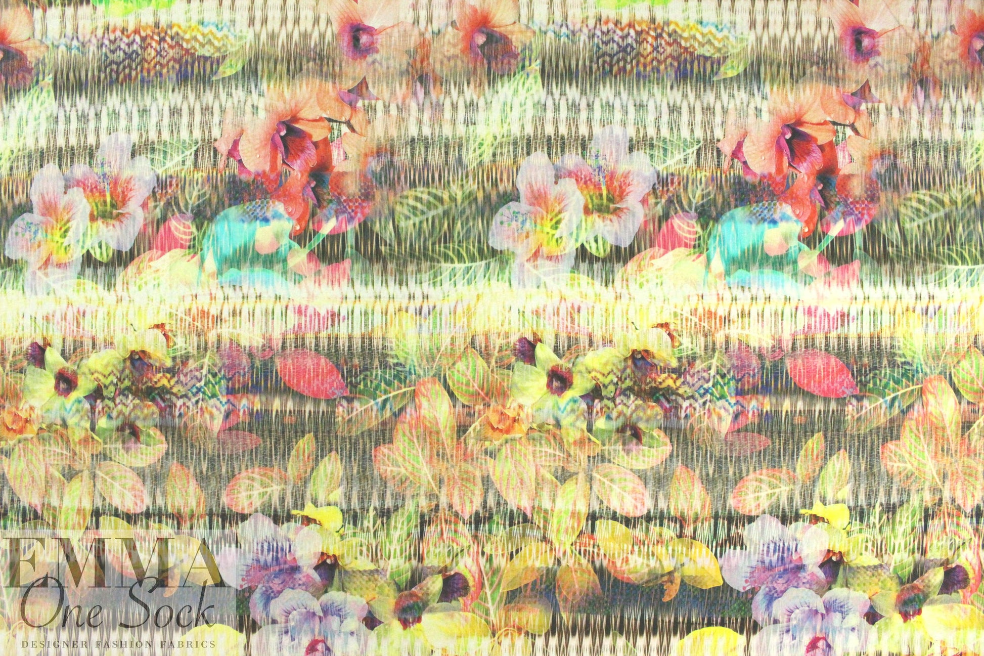 Italian digital layered floral viscose/spandex knit 1.5 yds